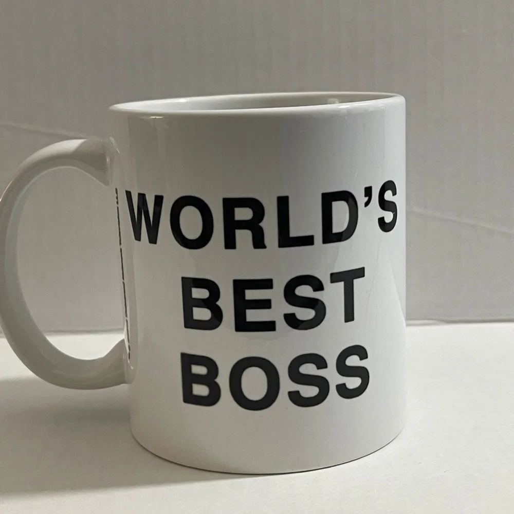 Dunder Mifflin The Office Worlds Best Boss Coffee Tea Cup Mug Black White 4.5 in